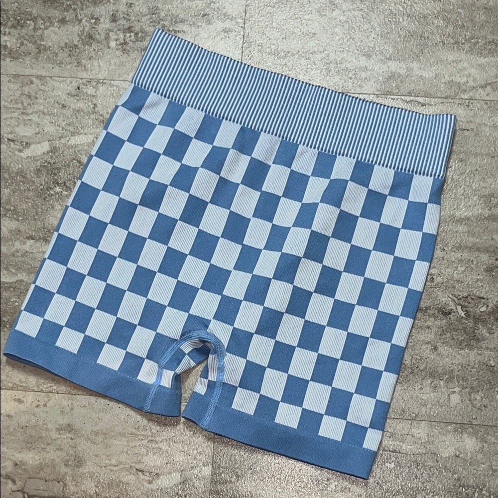 Kimberly C Blue and White Checkered Shorts medium